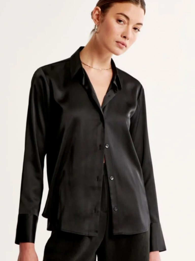 Abercrombie Black Satin Button Down Shirt Size Medium